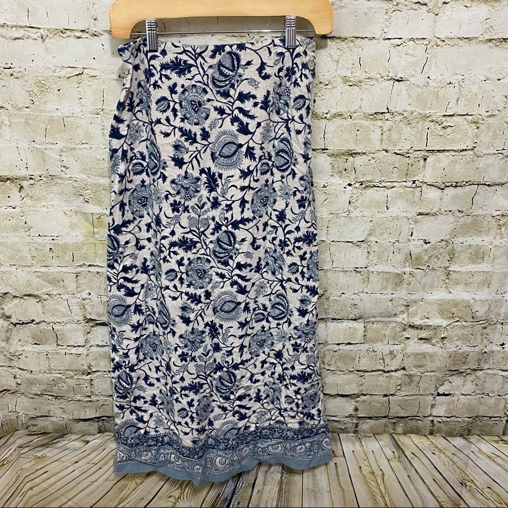 Vintage Portraits Northern Isles Blue Floral Linen Blend Modest Prairie Skirt